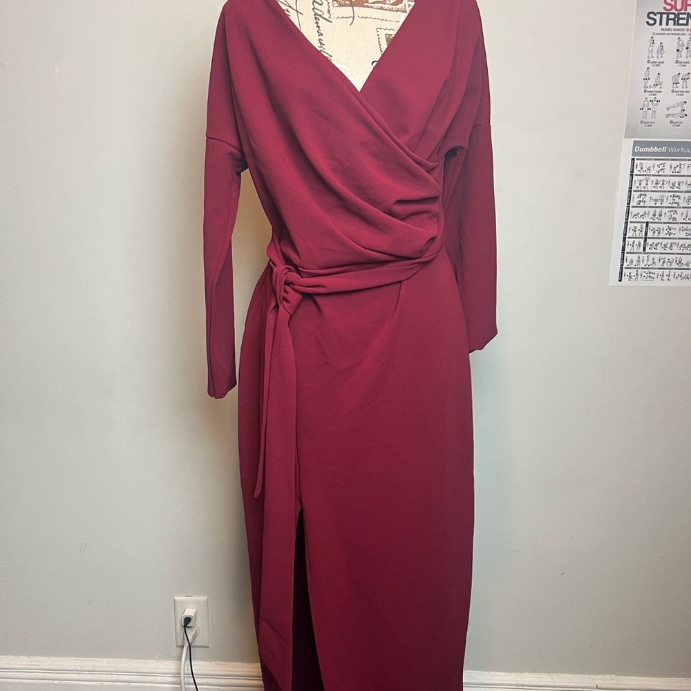 Long Red V-Neck Dress